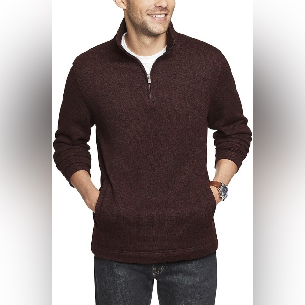 VAN HEUSEN Men's XXL CABERNET Long Sleeve 1/4 Zip Soft Fleece